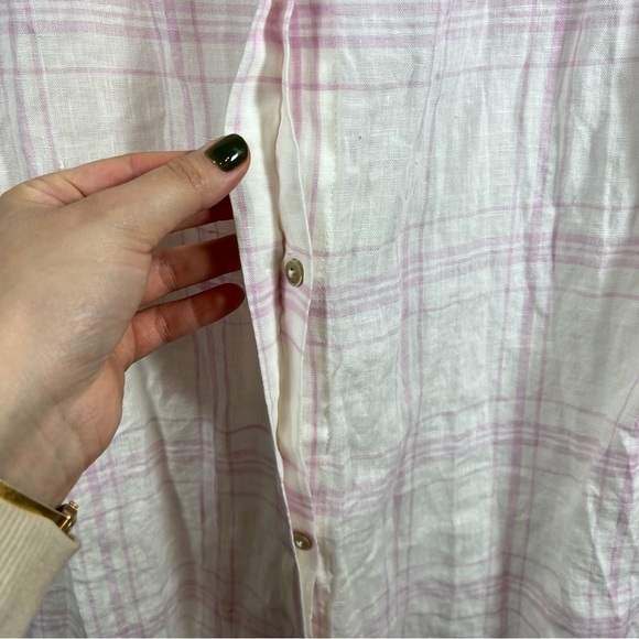 Free People linen button up shirt size L plaid pink - Picture 10 of 13